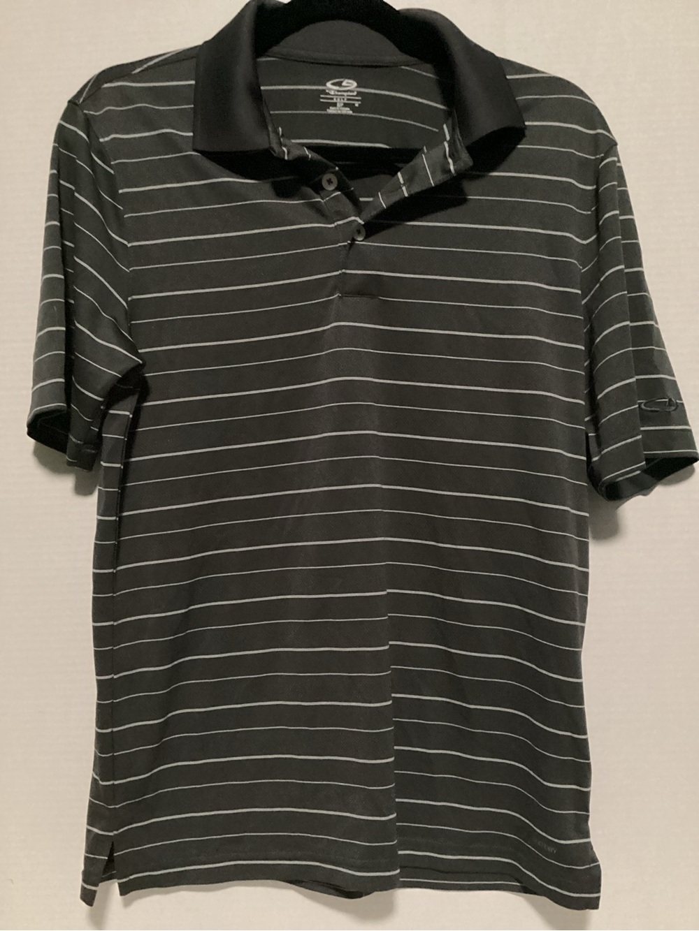 Champion Golf Men’s Black Polo with Thin White Stripes S